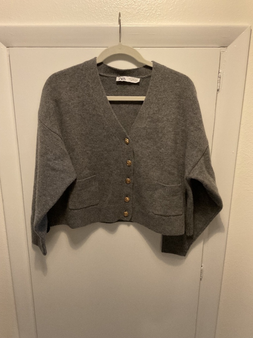 Zara 100% Wool Dark Grey Cardigan, Size Medium